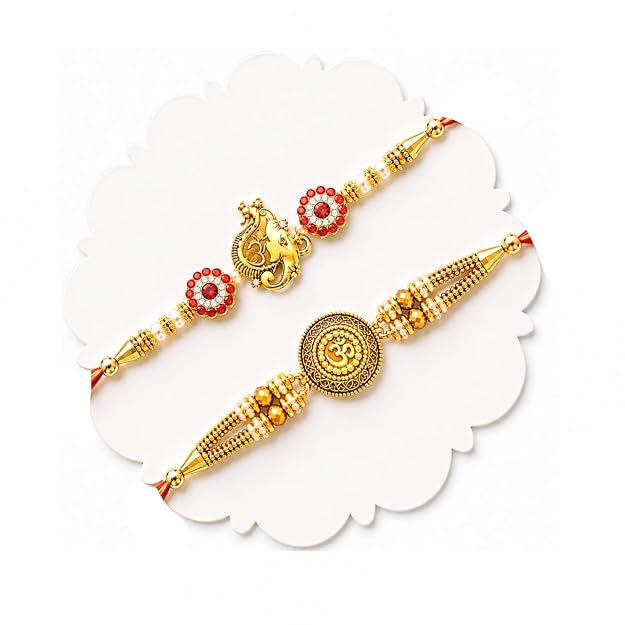 TIED RIBBONS Rakhi for Brother Set of 2 - Premium Om Ganesh Rakhi for Brother Men Bhaiya Kids Boys with Tikka and Greeting Card - Bracelet Rakhi for Brother