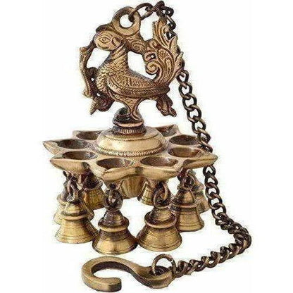 Peacock Hanging Brass Diya with Bells Mytrendzcart