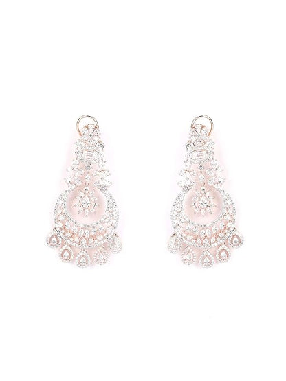 Priyaasi Rose Gold-Plated American Diamond Earrings for Women | Stylish Hoop Earrings for Women in Floral Design Mytrendzcart