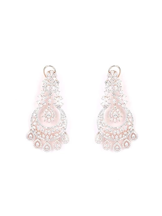 Priyaasi Rose Gold-Plated American Diamond Earrings for Women | Stylish Hoop Earrings for Women in Floral Design Mytrendzcart