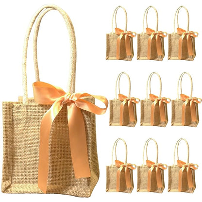 Prakriti Maitri 5/5/5 Inch Mini Gift Bags With Ribbon-Perfect Wedding Return Gift Jute Bag And Plantable Planter Bags Thamboolam Bags Pack Of 10(Pack Of 10), Brown Mytrendzcart