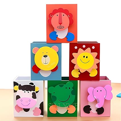 SILLYME Wooden Pencil Box Return Gifts Birthday Party for Kids - 6pcs | Birthday Return Gifts for Kids | Cute Animal Theme Stationery Placer Eco Friendly Bday Returns Gift Item in Bulk Mytrendzcart