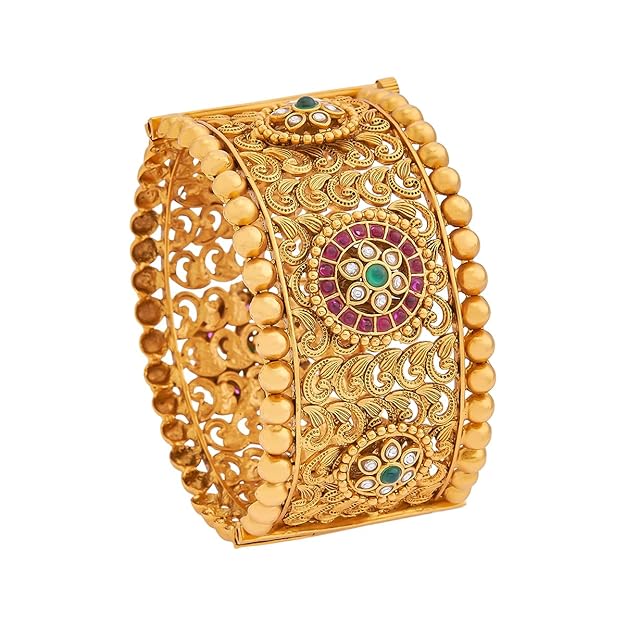 Kushal's Fashion Jewellery Ruby-Green Gold Plated Ethnic Antique Bangle - 416616 Mytrendzcart