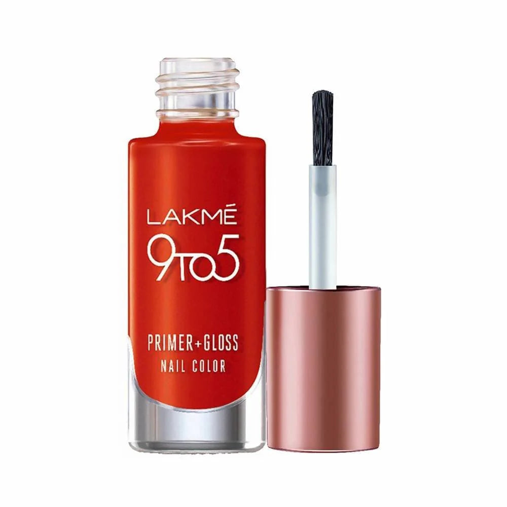 Lakme 9 To 5 Primer + Gloss Nail Colour - Cherry Red Mytrendzcart