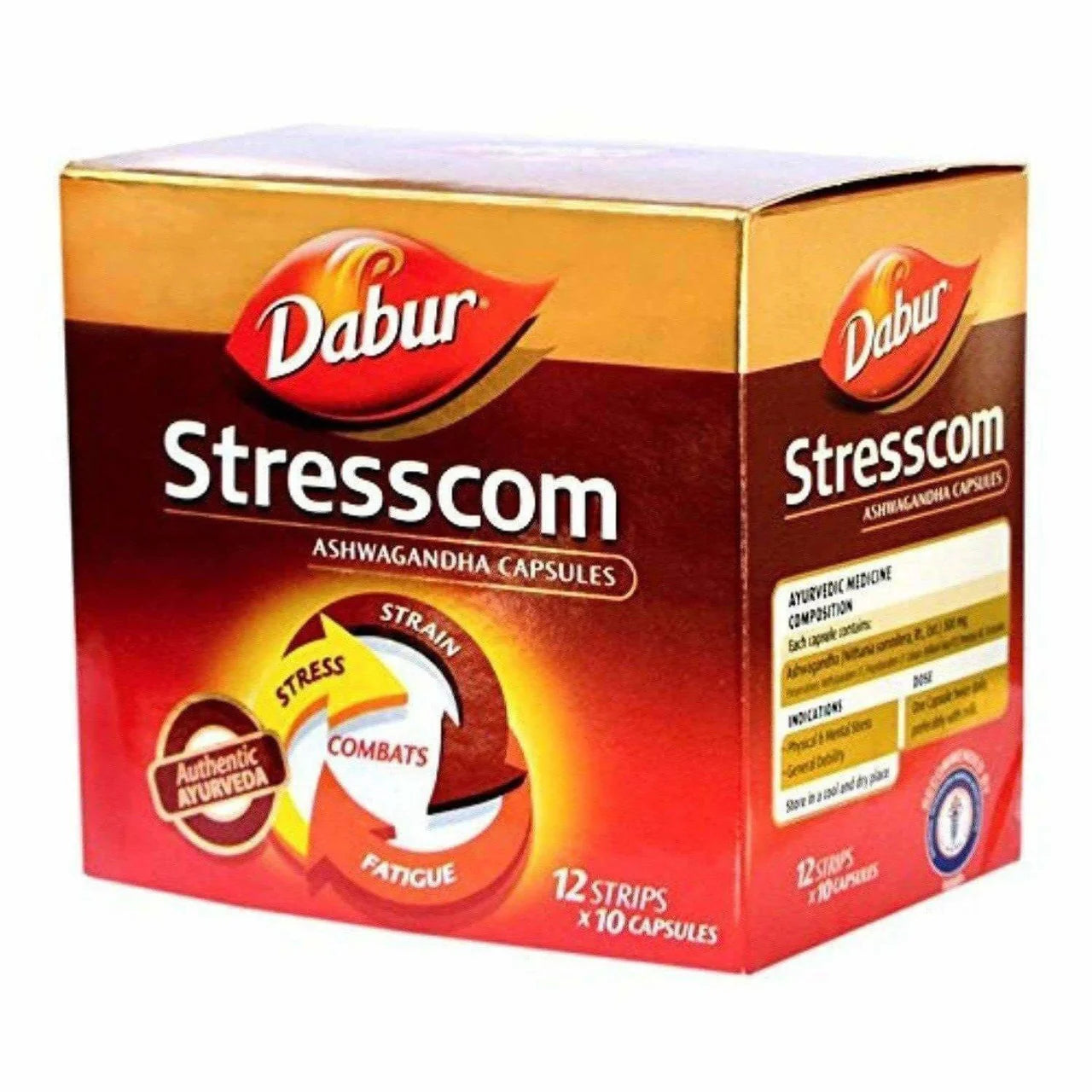 Dabur Stresscom Ashwagandha 12 Strips X 10 Capsules -Pack of 1 Mytrendzcart