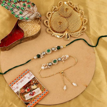 Rakhi for Brother & Bhabhi Rakhi Lumba Set for Bhai Bhabhi Rakhi Gifts for Bhai with Roli Chawal & Card Rakshabandhan Gifts for Brother