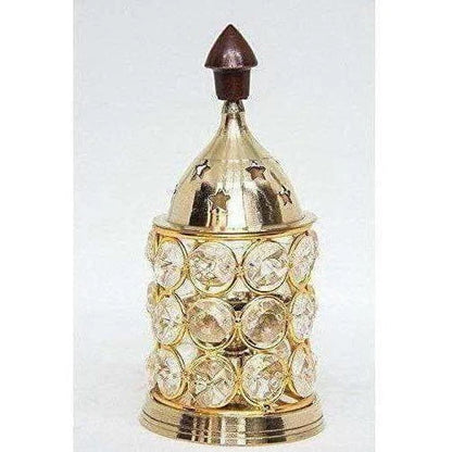 Brass Akhand Diya -Diamond Crystal Deepak - Oil Lamp Mytrendzcart