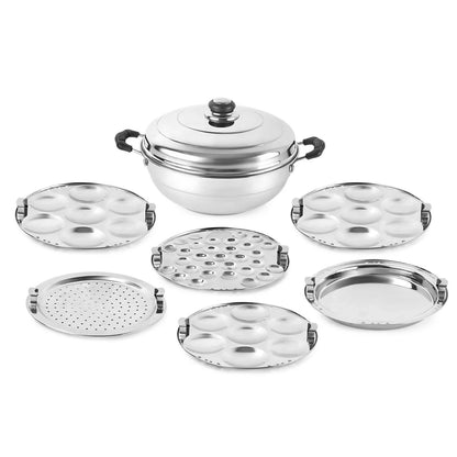 Cello Stainless Steel Induction Base Idli Cooker (Idly Maker) And Multi Kadhai With 6 Plates Mytrendzcart