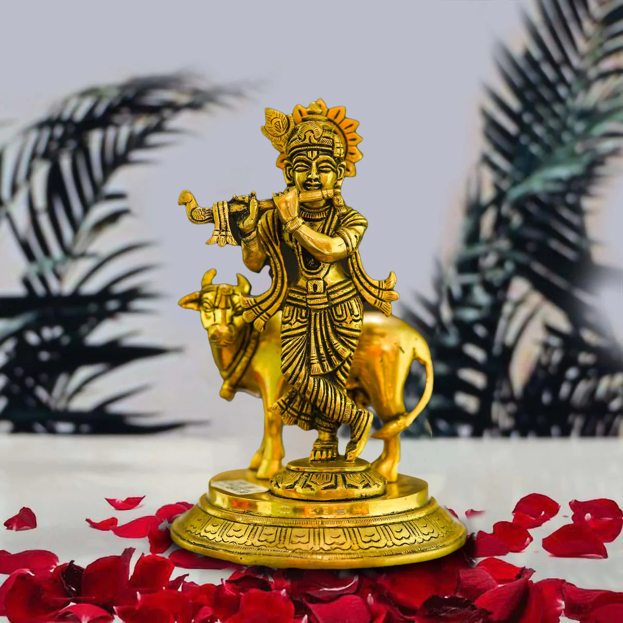 Gopala Krishna with Cow Brass Idol - Embrace Divine Abundance Mytrendzcart