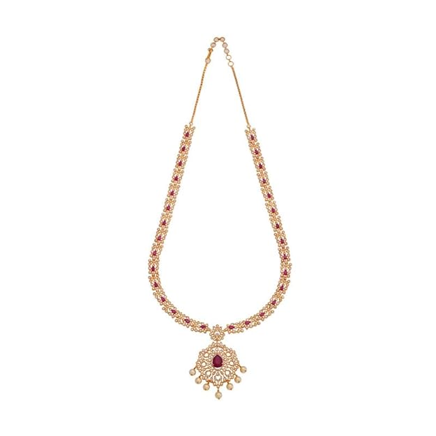 Fashion Jewellery Ruby Gold Plated Zircon Necklace- 409560 Mytrendzcart