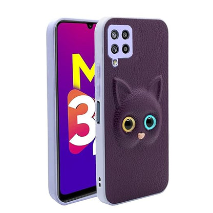 Pikkme Samsung Galaxy M32 Prime / M32 4G Back Cover for Girls | Cute Cat Leather Finish | Soft TPU | Case for Samsung Galaxy M32 Prime / M32 4G (Purple) - Mytrendzcart