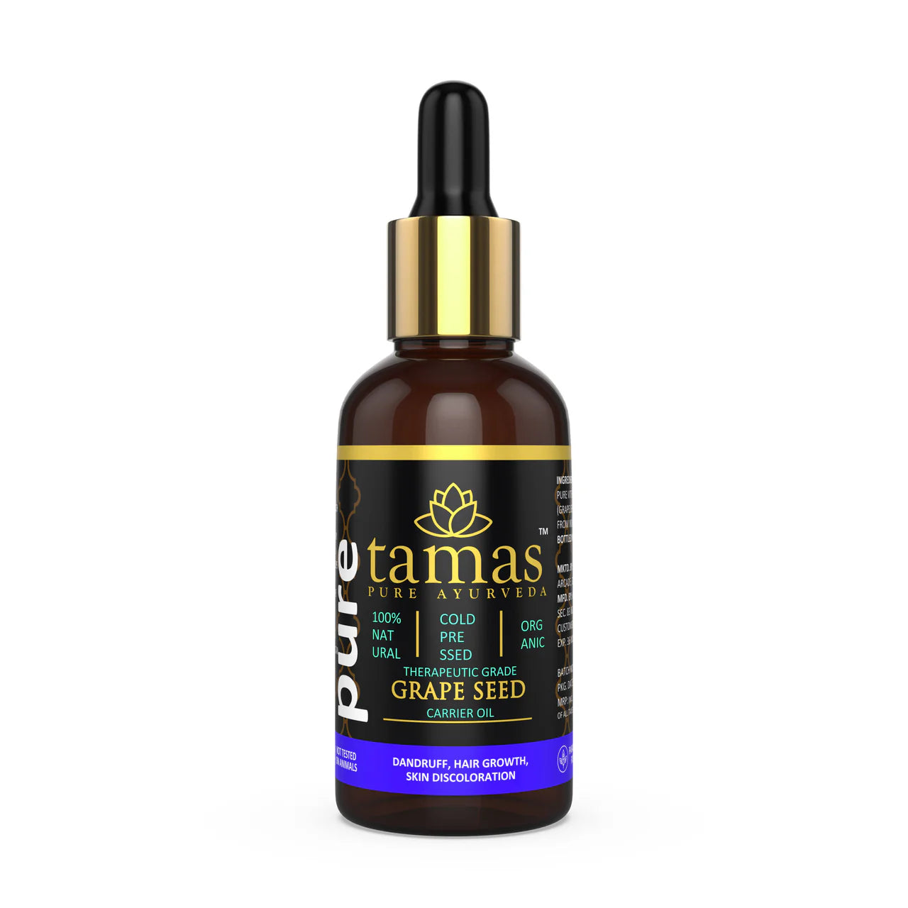 Tamas Pure Ayurveda 100% Organic Grape Seed Cold Pressed Carrier Oil- USDA Certified Organic- 30ML Mytrendzcart