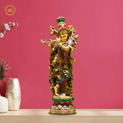 Brass Standing Krishna Idol - Divine Presence of Love and Wisdom Mytrendzcart