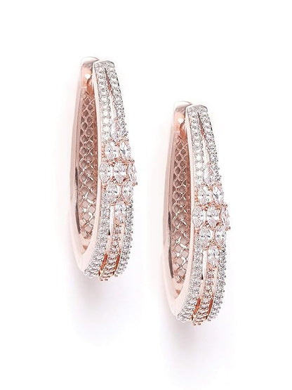 Priyaasi Rose Gold-Plated American Diamond Earrings for Women | Stylish Hoop Earrings for Women in Floral Design Mytrendzcart