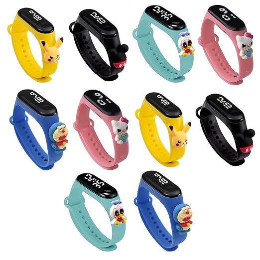 Party Propz Silicone Led Watch Return Gifts 10Pcs Digital Wrist Watches Best Birthday Return Gifts, Watch Return Gifts In Bulk Items For Kids Baby Birthday Favours, Black Dial, Multi-Color Band Mytrendzcart