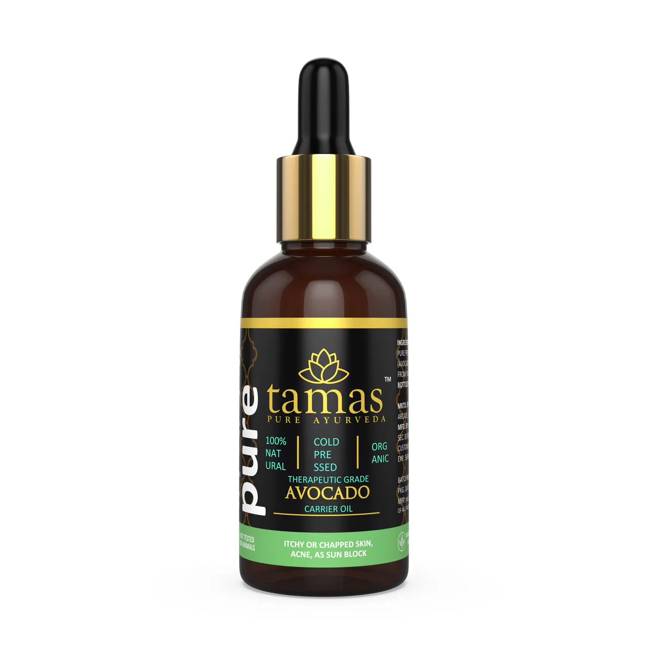 Tamas Pure Ayurveda 100% Organic Avocado Cold Pressed Carrier Oil- USDA Certified Organic- 30ML Mytrendzcart