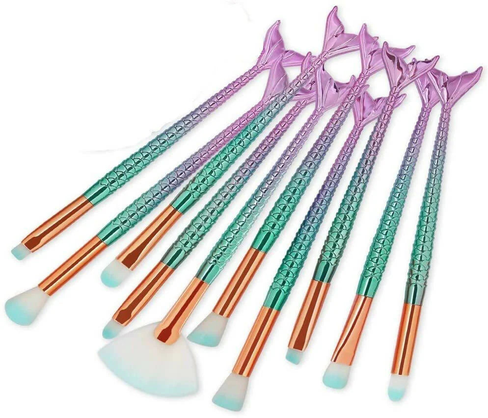 Favon Pack of 10 Professional Mermaid Shaped Makeup Brushes -Combo Mytrendzcart