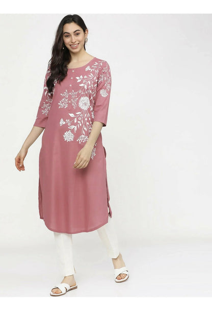 Cheera Embellished Daily Wear Cotton Blend Kurta - Peach -XS-36 Mytrendzcart