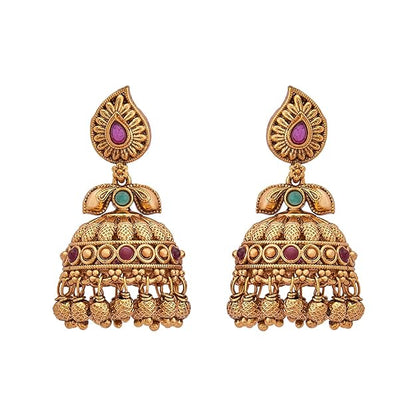 Kushal's Fashion Jewellery Ruby-Green Gold Plated Ethnic Antique Earring - 411919 Mytrendzcart