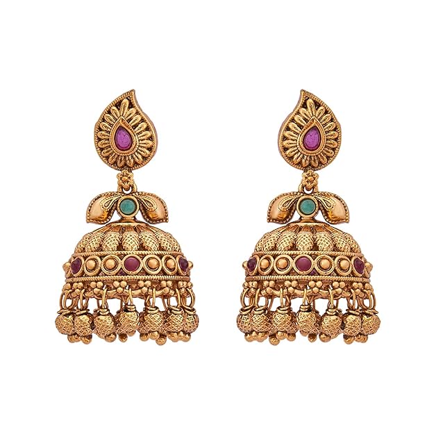 Kushal's Fashion Jewellery Ruby-Green Gold Plated Ethnic Antique Earring - 411919 Mytrendzcart