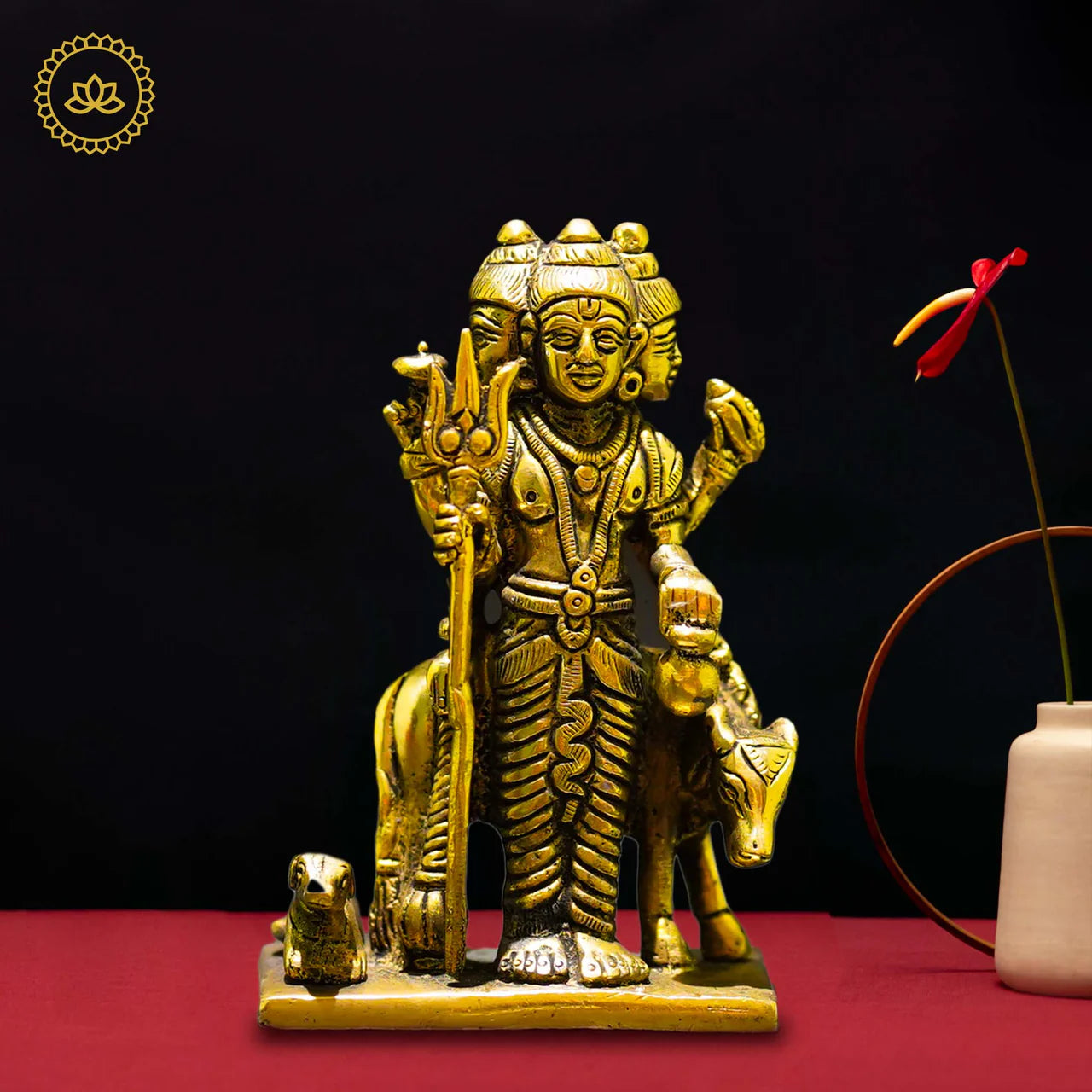 Brass Dattatreya Idol - Divine Unity of Brahma, Vishnu, and Shiva Mytrendzcart