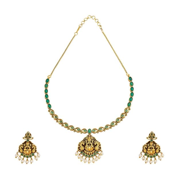 Fashion Jewellery Green Gold Plated Ethnic Antique Necklace Set - 415581 Mytrendzcart