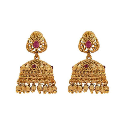 Kushal's Fashion Jewellery Ruby Gold Plated Ethnic Antique Earring - 412845 Mytrendzcart