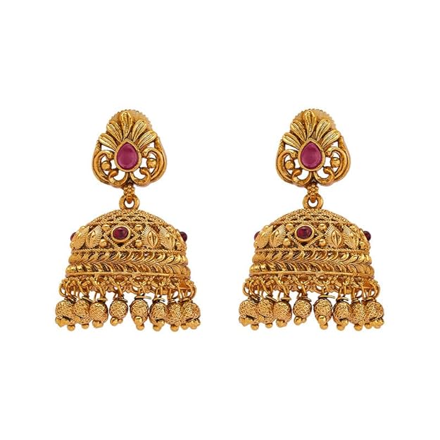 Kushal's Fashion Jewellery Ruby Gold Plated Ethnic Antique Earring - 412845 Mytrendzcart