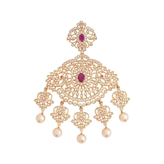 Fashion Jewellery Ruby Gold Plated Ethnic Zircon Pendant Set - 411804 Mytrendzcart