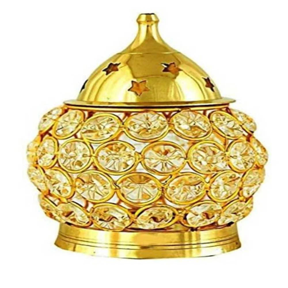 Puja N Pujari Akhand Diya Decorative Brass Oval Shaped Crystal Oil Lamp Mytrendzcart