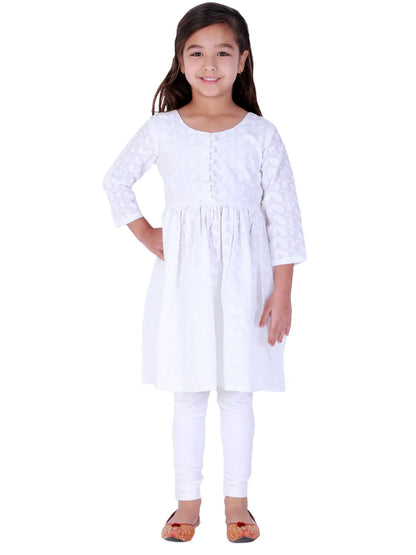 Vastramay Pure Cotton Lukhnowi Chikankari Anarkali Kurta With Cotton Hosiery Leggings For Girls -6-12 M Mytrendzcart