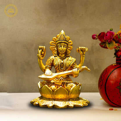 Brass Saraswati Idol - Embodiment of Knowledge and Artistic Inspiration" Mytrendzcart