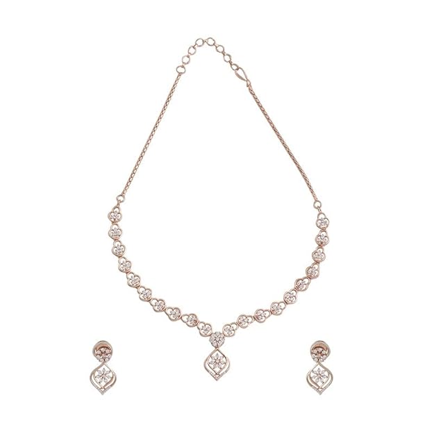 Kushal's Fashion Jewellery Rose Gold-Plated White Short Necklace With Sparkling Cubic Zirconia 386448 Mytrendzcart