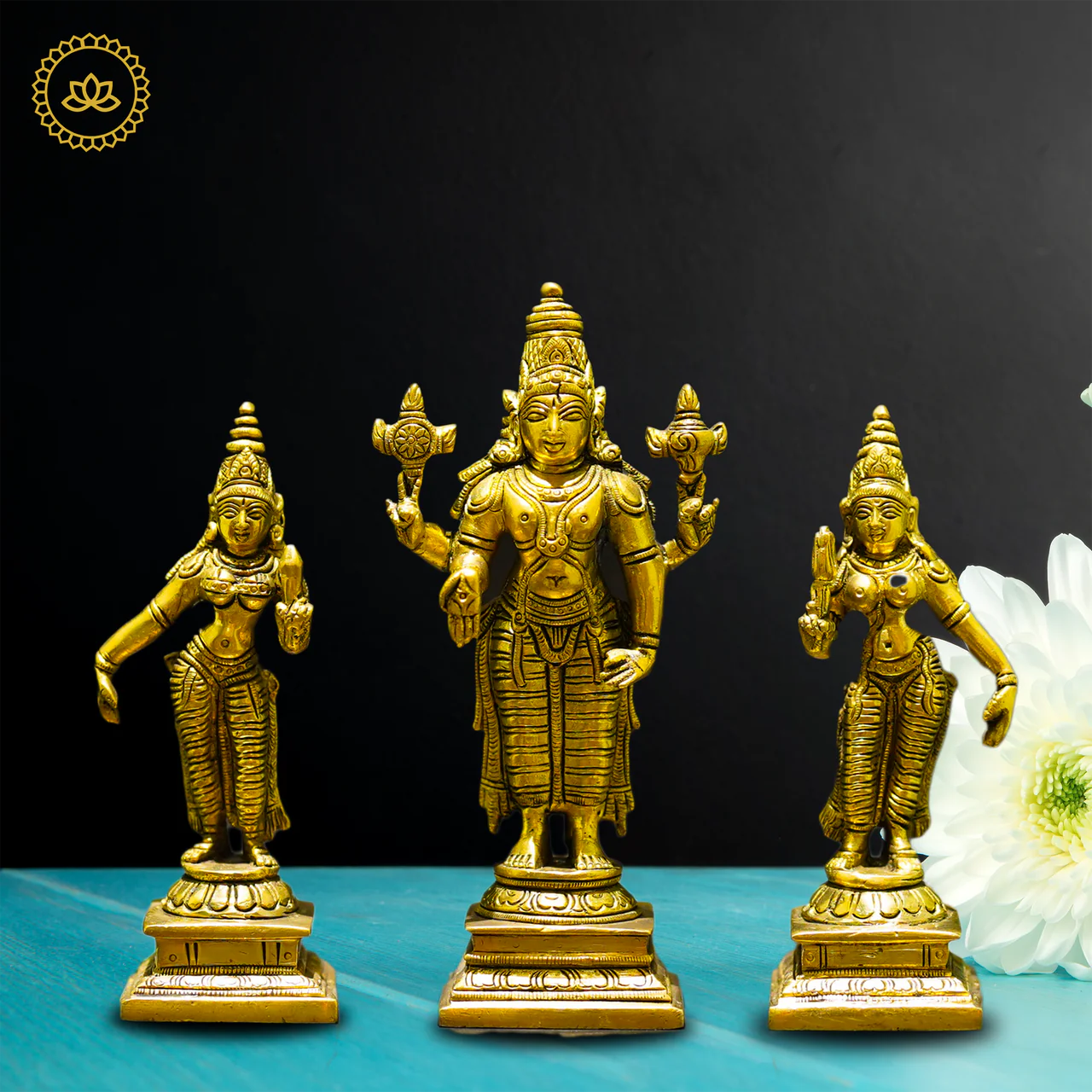 Brass Sri Devi and Bhudevi - Divine Goddesses of Harmony and Abundance Mytrendzcart