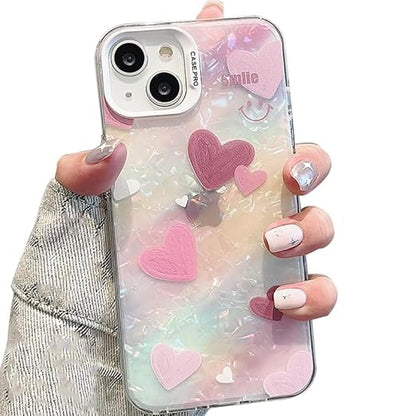 mobistyle Designed for iPhone 14 Cover Cool Shining Shell Love Heart Pattern Design with TPU Edges Phone Back Cover Case for Girls Women (Bling Heart Pink) - Mytrendzcart