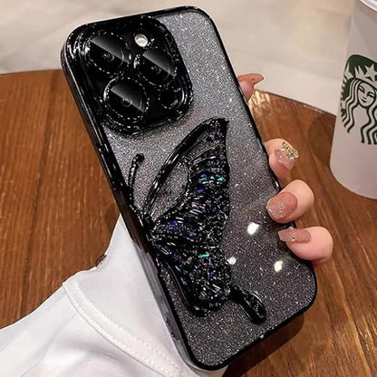 Apurb Store for iPhone 16 Pro Case with Luxury Glitter Cute Butterfly Plating Design Aesthetic Women Teen Girls Phone Cases Camera Protection Shockproof Cover for iPhone 16 Pro (Black) - Mytrendzcart