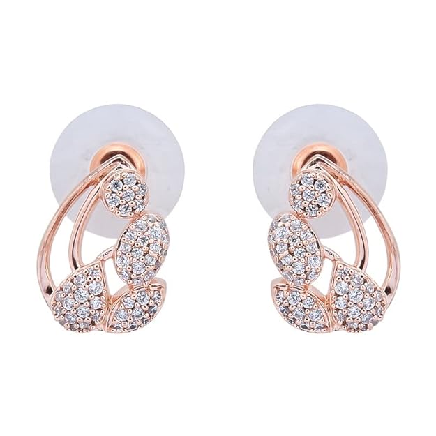 Kushal's Fashion Jewellery Rose-Gold Polish White Earring With Sparkling Cubic Zirconia Mytrendzcart