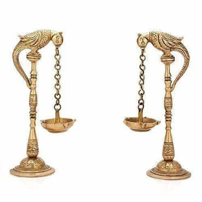 Brass - Pair Of Bird Diya Oil Lamp Stand Mytrendzcart