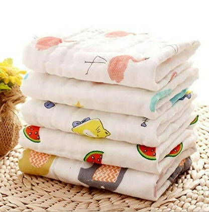 Mom Care Muslin Cotton Face Towels Set Of 5 -Set of 5 Mytrendzcart