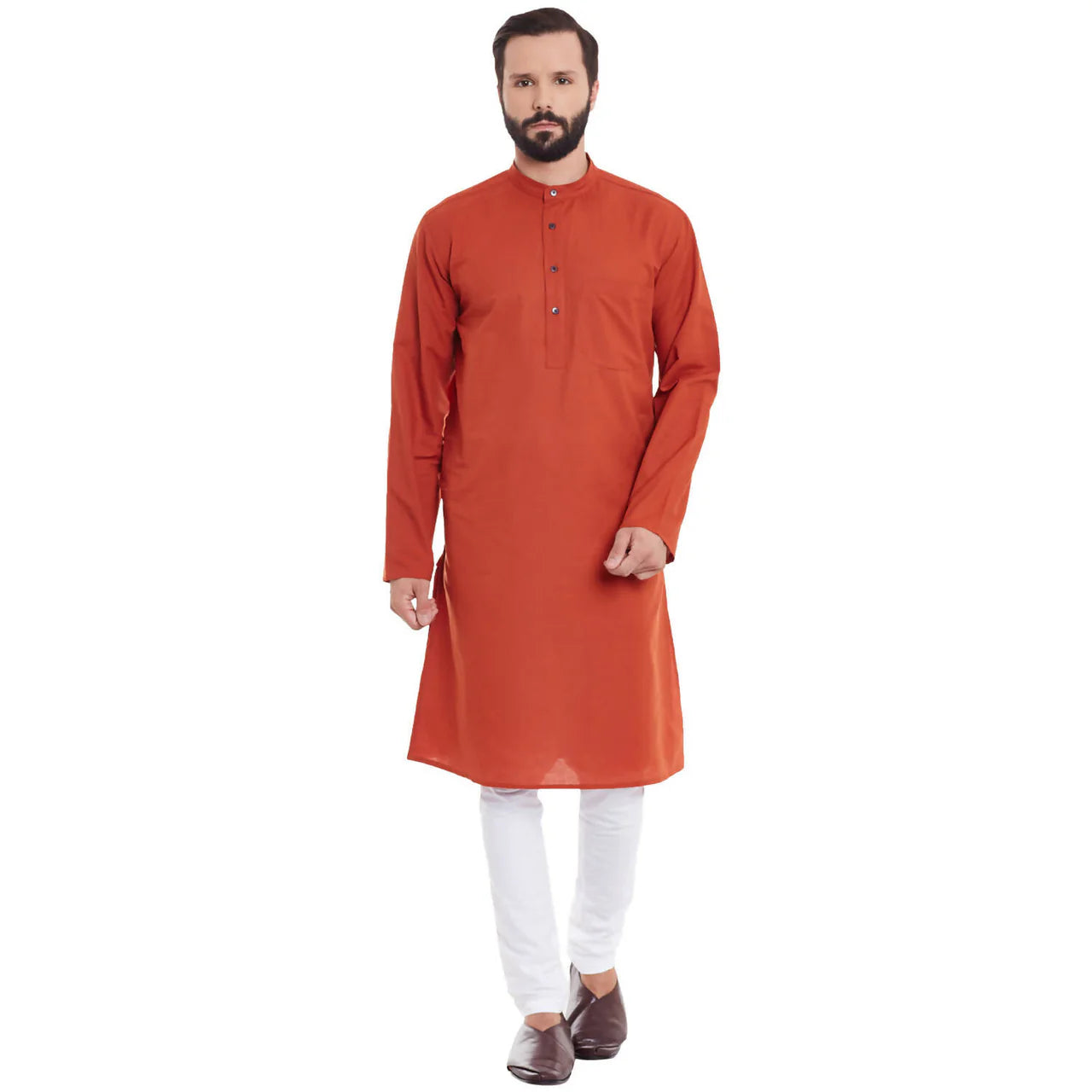 Even Apparels Orange Pure Cotton Men's Kurta With Band Collar -XS Mytrendzcart