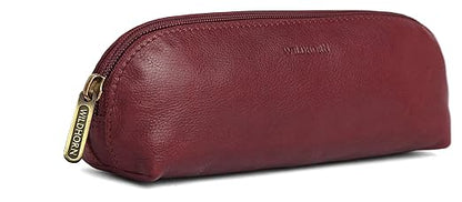 WildHorn Leather Leather Stationery Stylish Simple Pencil Bag Durable Compact Zipper Pencil Utility Case Pouch (Maroon), Brown - Mytrendzcart