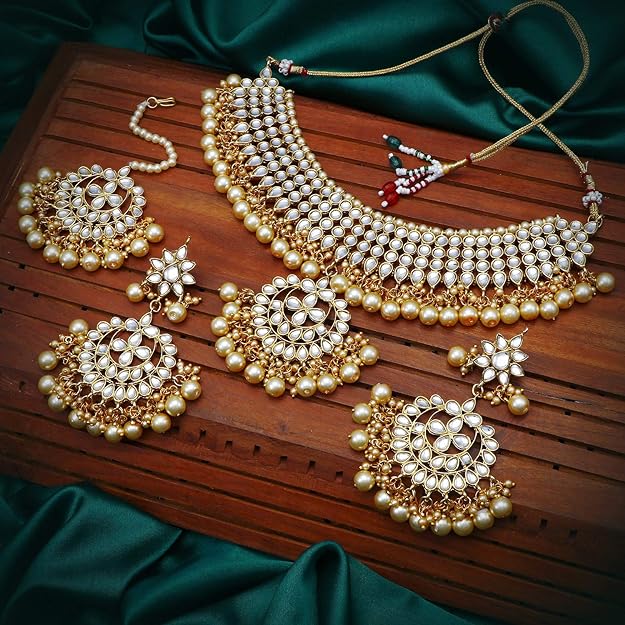 Sukkhi Trendy Kundan Gold Plated Wedding Jewellery Pearl Choker Necklace Set for Women (N73544) Mytrendzcart