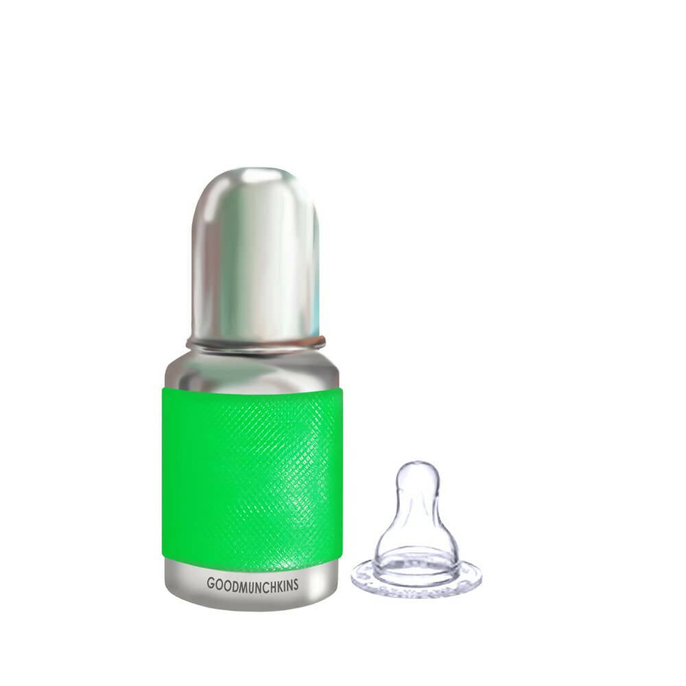 Goodmunchkins Stainless Steel Feeding Round Bottle with Silicone Sleeve-150 ml - Mytrendzcart