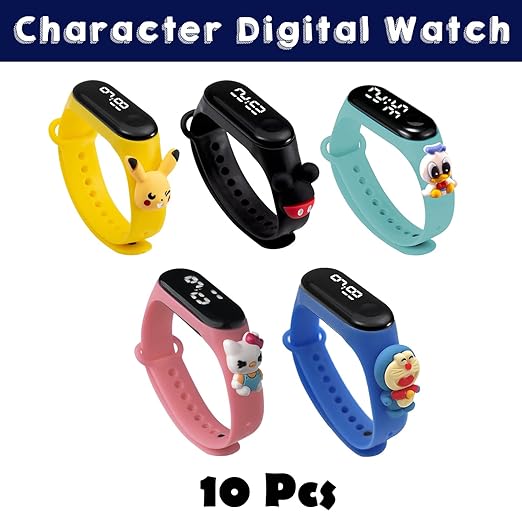 Party Propz Silicone Led Watch Return Gifts 10Pcs Digital Wrist Watches Best Birthday Return Gifts, Watch Return Gifts In Bulk Items For Kids Baby Birthday Favours, Black Dial, Multi-Color Band Mytrendzcart