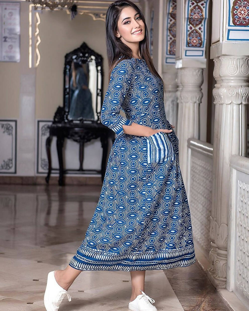 Partywear Designer Steel Blue Pure Maslin Gown - Anbazaar -L(40) Mytrendzcart