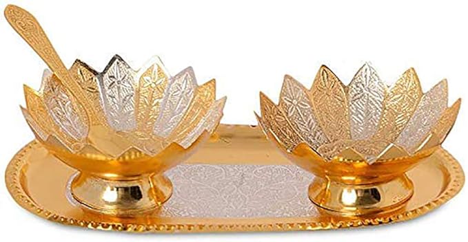 Designox R Ayurveda Copper Metal Floral Bowl Set 5 Pieces Set In (Red Velvet Imitation Jewelry Box With Gift Ribbon) Pack Of 1 Box, 250 Milliliter - 250 Ml Mytrendzcart