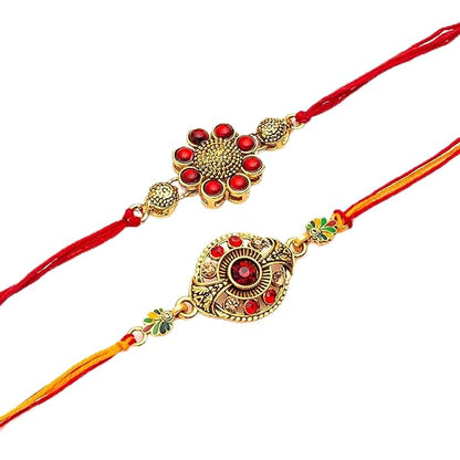CraftVatika Kundan Rakhi Set for Brother Set of 2, Designer Peacock Rakhi for Brother Boy Men, Premium Kalash Raki for Bhaiya, Traditional Rakshabandhan Rakhis with Best Wishes Card and Tillak Set