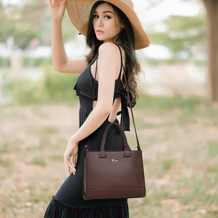 EXOTIC Women Feminina Solid Top Handle Tote Hand Bag (BLACK) - Mytrendzcart