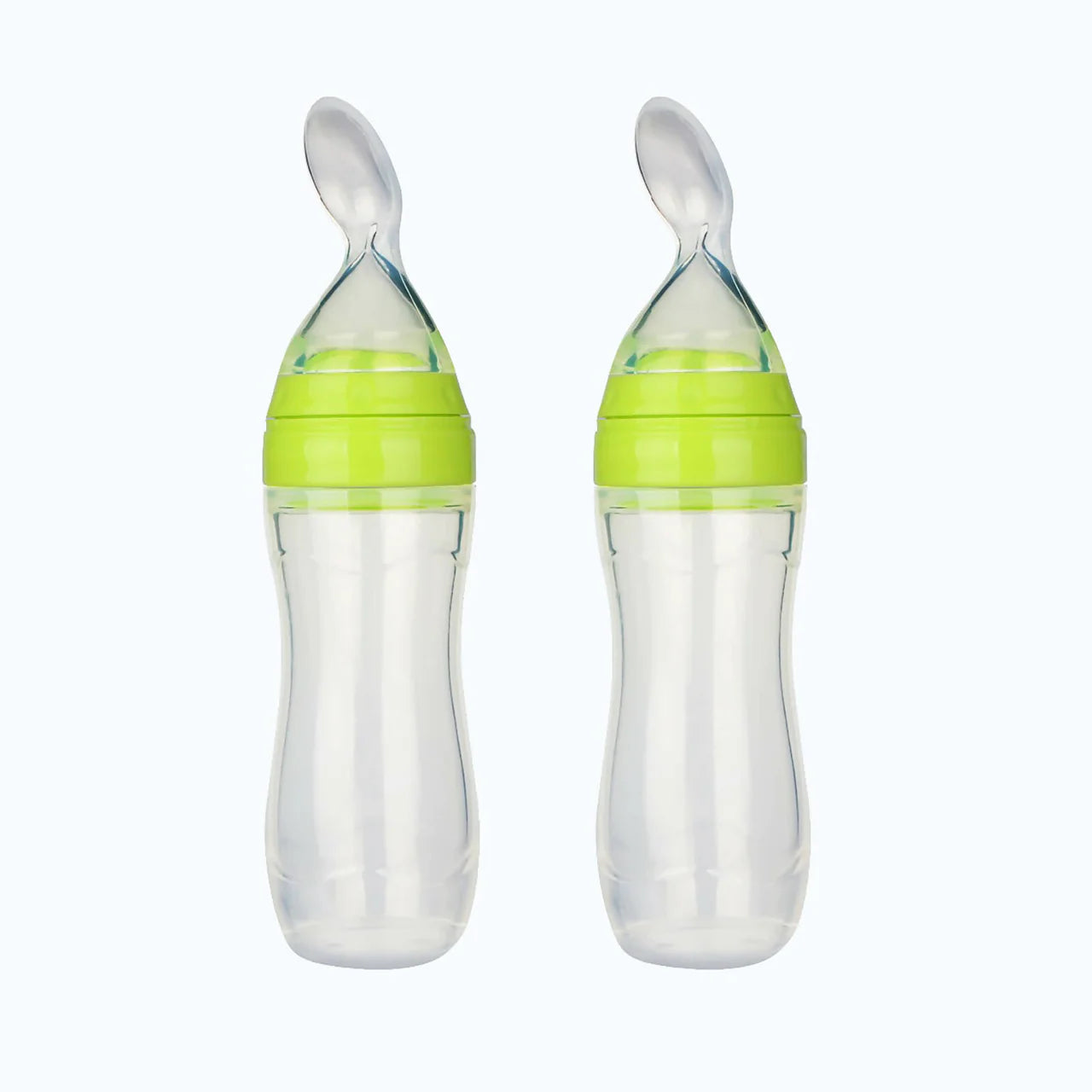 Safe-O-Kid Easy Set of 2 Squeezy Silicone Food Feeder Spoon (Soft Tip) Bottle- Green- 90mL Mytrendzcart