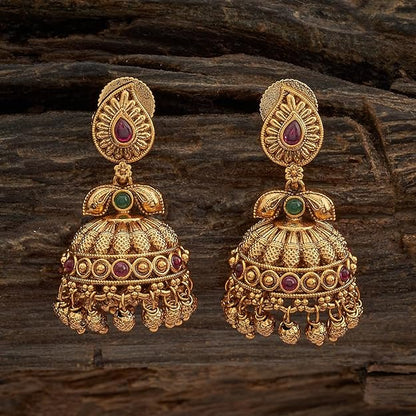 Kushal's Fashion Jewellery Ruby-Green Gold Plated Ethnic Antique Earring - 411919 Mytrendzcart